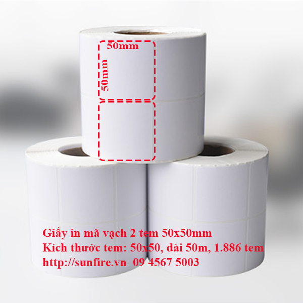 Giấy in mã vạch 2 tem 50x50