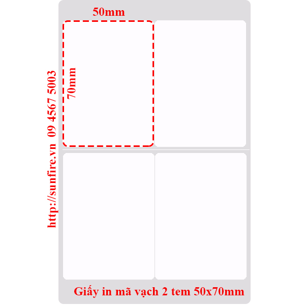 Giấy in mã vạch 2 tem 50x70mm